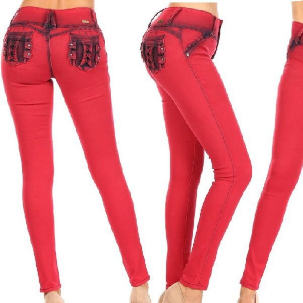 Caught You Staring Skinny Jeans- Red